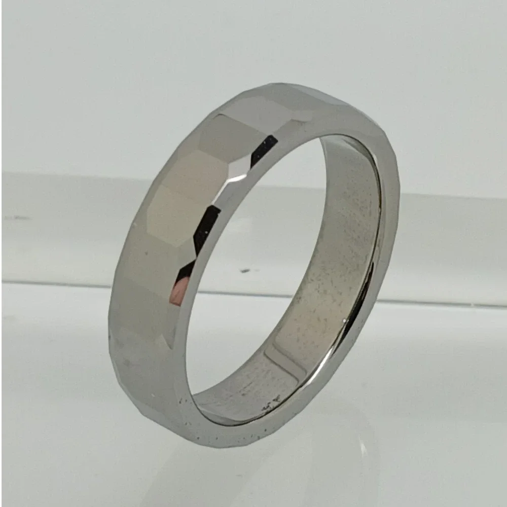 Vintage Tungsten Faceted Band Ring Size 12.25 Silver 6mm Y2K 1990s New Old Stock